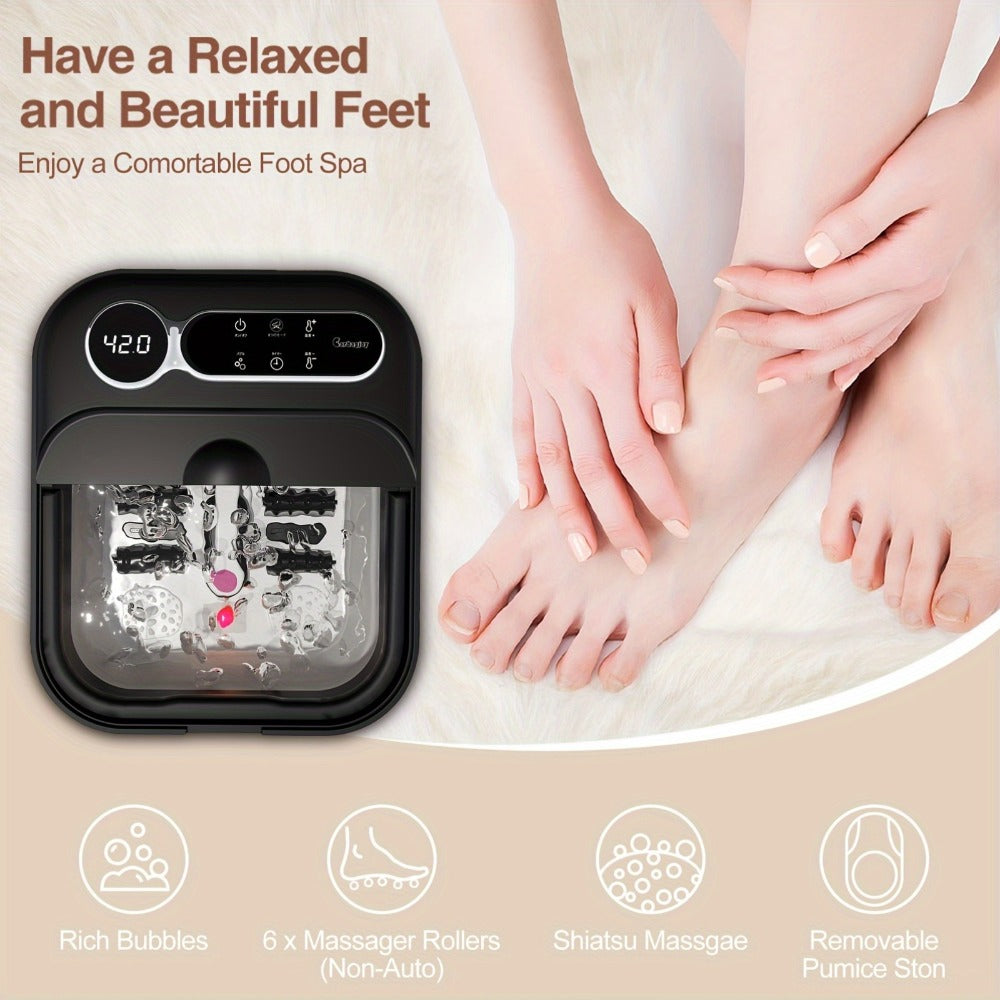 Collapsible Foot Spa with Heater, Temperature Control, Bubbles, Six Rollers and Two Color Options
