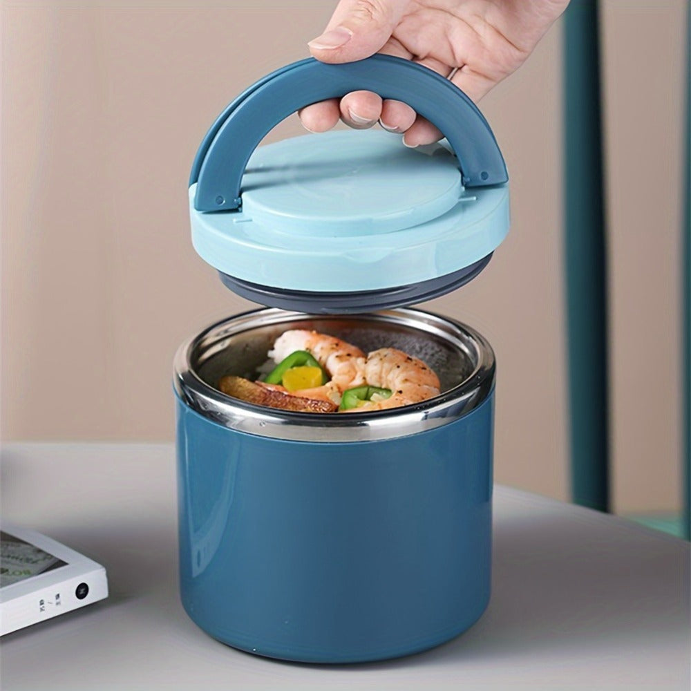 Stainless-Style Lunch Box with Handle in Green, Pink or Blue, 630 ml Single-Container Configuration