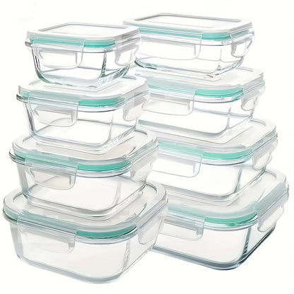 Food Storage Containers 16-Piece Glass Set with Green Lids, Standard or Large Size and Microwave/Oven Use
