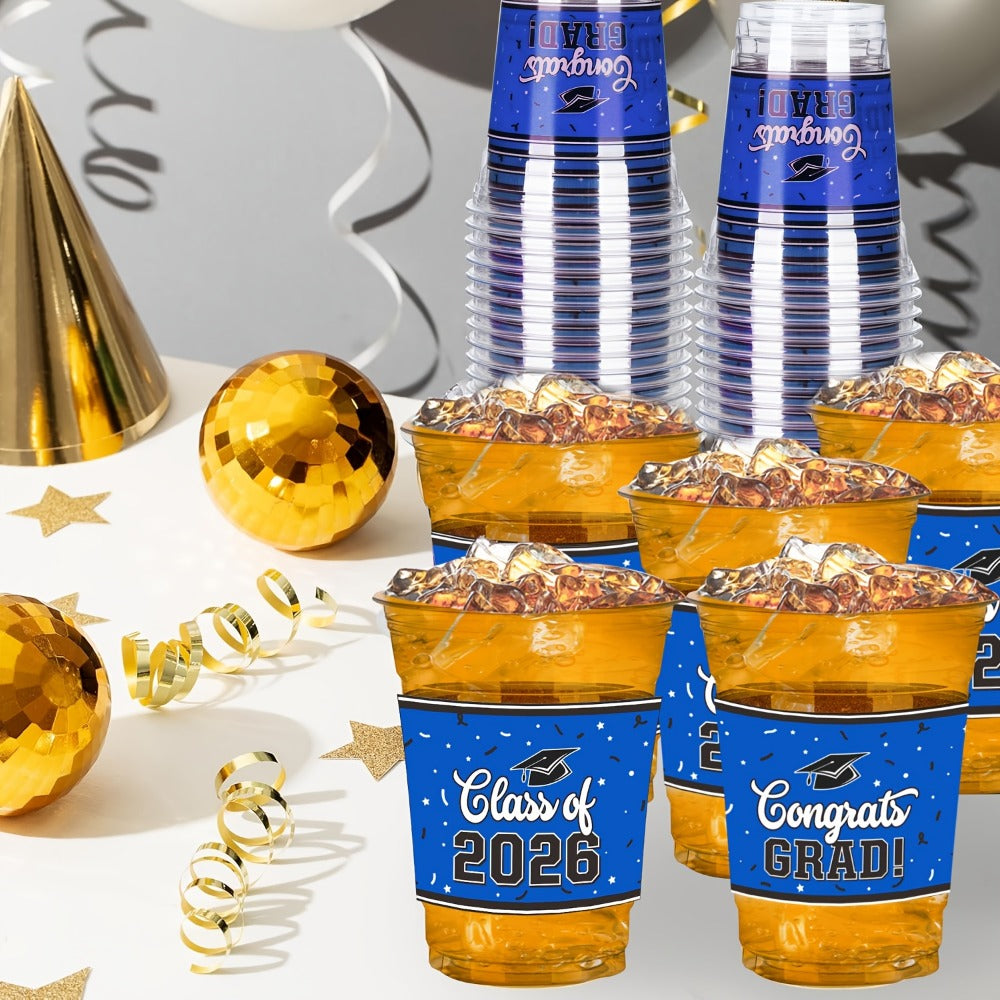 Graduation Cup Party Supplies Pack with 100 14-Ounce Class of 2026 Cups in Six Color Options