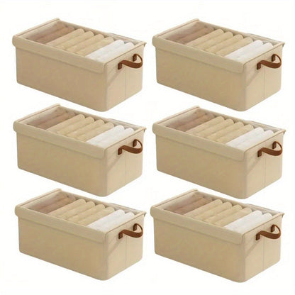 Foldable Clothes Storage Box with Transparent Lid 6-Pack, Stackable Wardrobe Organizer Bins with Steel Frame & Handles, Collapsible Fabric Closet Storage Boxes for Clothing Blankets Sundries, Green Beige Gray