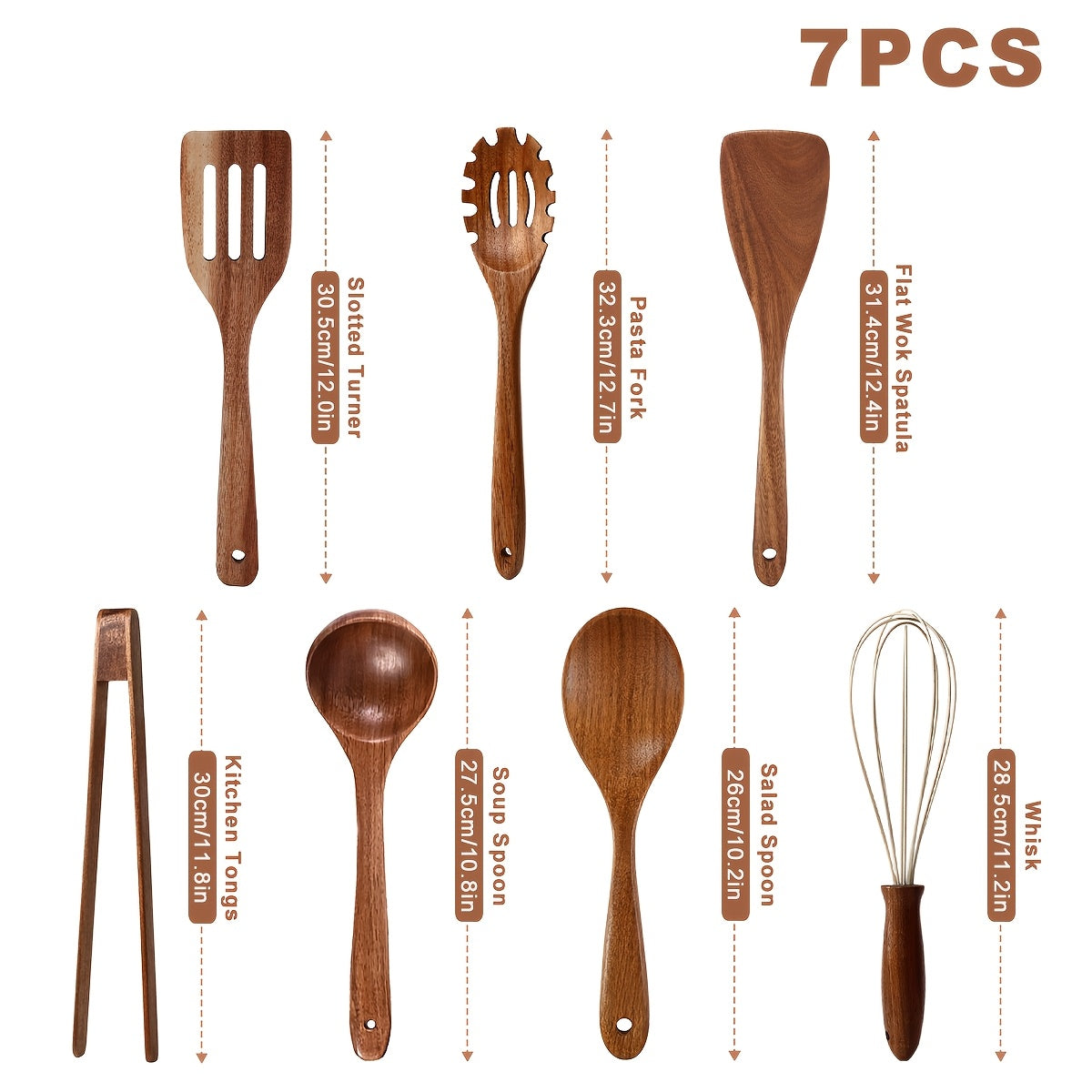 Wooden Kitchen Utensils Set 3/5/7Pcs – Natural Wood Spoons, Spurtle, Ladle & Wok Spatulas for Non-Stick Pans | Heat Resistant, Ergonomic Handle, Easy to Clean
