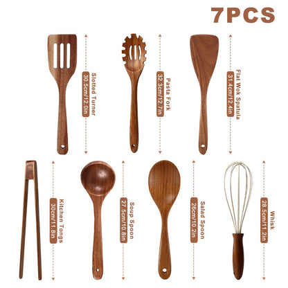 Wooden Kitchen Utensils Set 3/5/7Pcs – Natural Wood Spoons, Spurtle, Ladle & Wok Spatulas for Non-Stick Pans | Heat Resistant, Ergonomic Handle, Easy to Clean