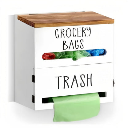 Garbage Bag Dispenser Wall Mount, Under Sink Organizer, Trash Bag Holder with Pull-Out Access, Kitchen Bag Storage Rack for Shopping Bags & Tissues, Space Saving Cabinet Organization