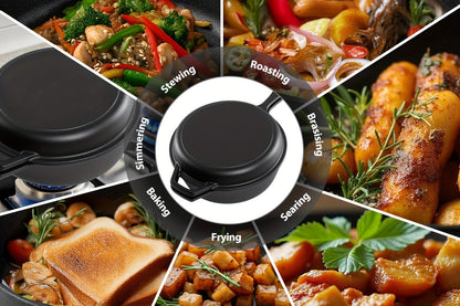 Cast Iron Dutch Oven & Frying Pan Set – Pre-Seasoned 2-in-1 Cookware, Deep Pan + Skillet for Stovetop, Induction, Oven, BBQ & Outdoor Cooking, Multi-Purpose Pots and Pans Set