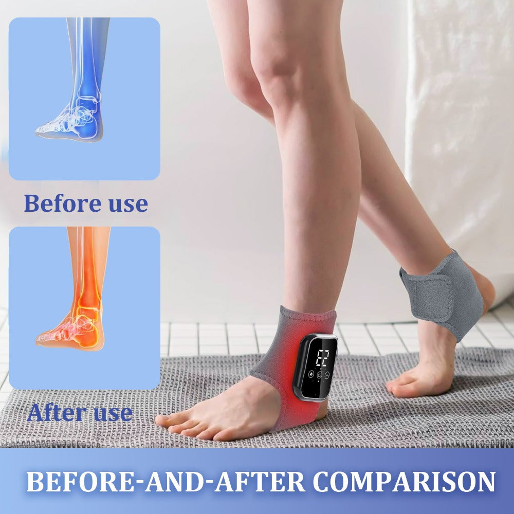Wearable Heated Foot and Ankle Wrap with Touch Display, Five Heat Levels and One- or Two-Piece Gray Sets