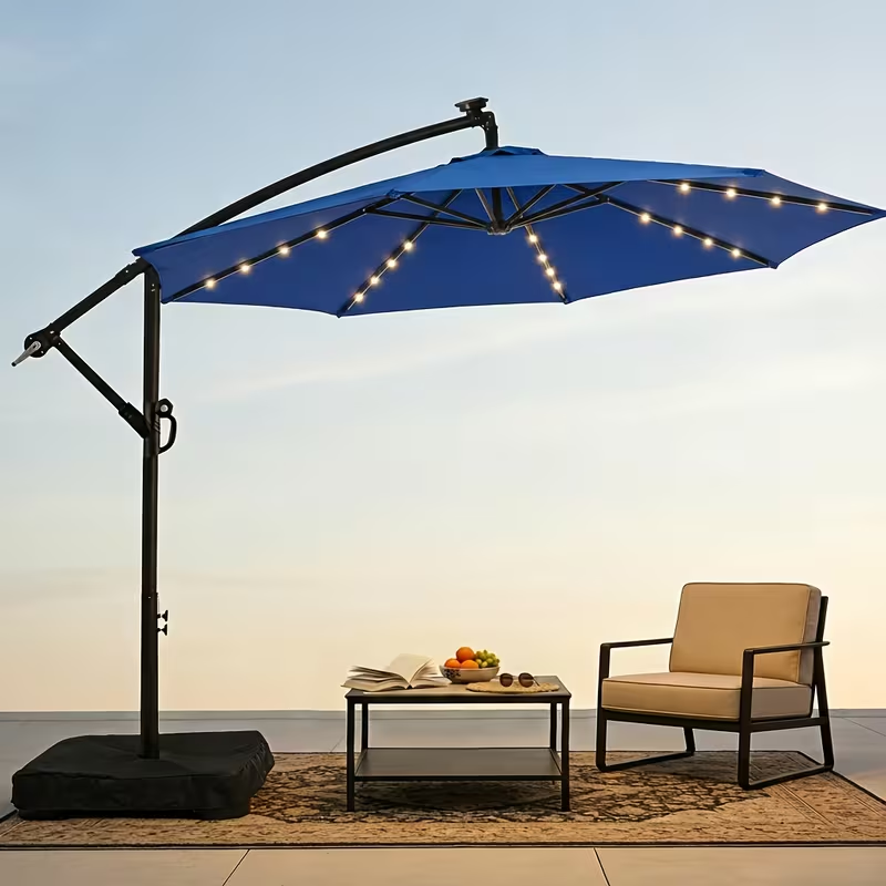 Offset Cantilever Umbrella 10FT Solar LED UPF50+ Easy Tilt Crank