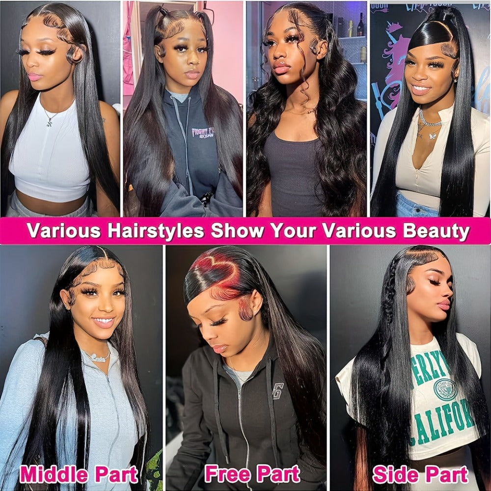 Lace Front Wig Straight Human Hair, 8-38 Inch Natural Color with 13x4 HD Front and 200% Density
