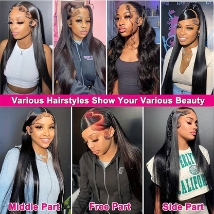 Lace Front Wig Straight Human Hair, 8-38 Inch Natural Color with 13x4 HD Front and 200% Density