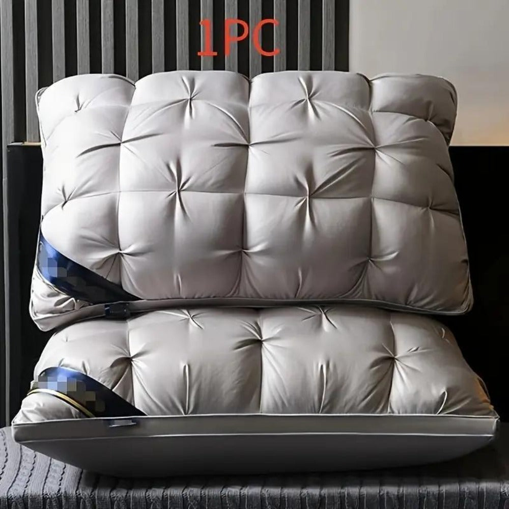 Soft Polyester Fiber Bed Pillow with Satin Cover and Zipper in White or Gray, One or Four-Pack Options