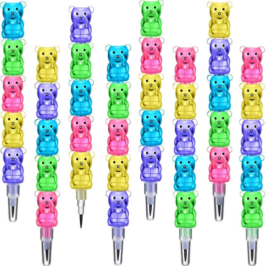 Bear Stackable Pencils 5-in-1 HB 59pcs No Sharpening Needed – Cute Cartoon Multicolor Snap Together Pencil Set Party Favor School Supply Gift for Kids Ages 4+ Birthday Easter Christmas