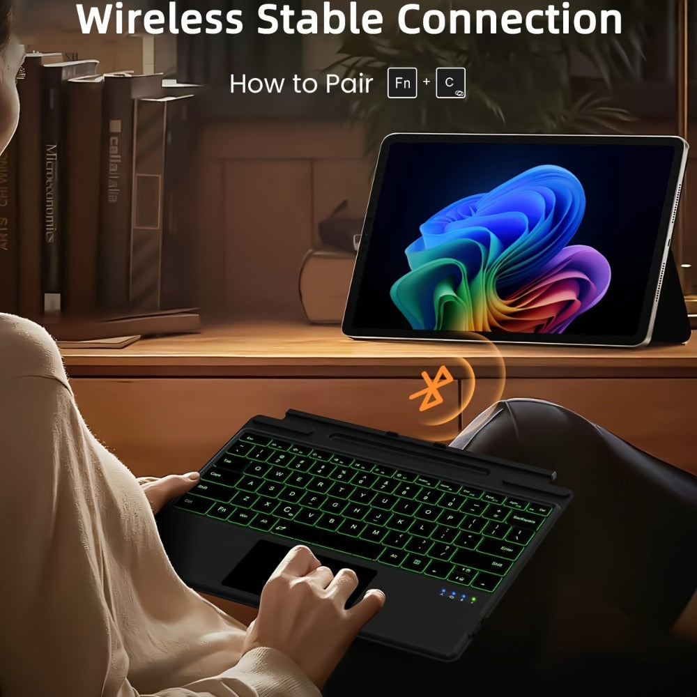 Surface Pro Keyboard with 7-Color Backlit Touchpad Ultra-Slim Bluetooth Wireless 15M Rechargeable 750mAh Type Cover for Microsoft Surface Pro 11 10 9 8 X 13 Inch & Surface Pro 7 Plus 7 6 5 4 3 12.3 Inch