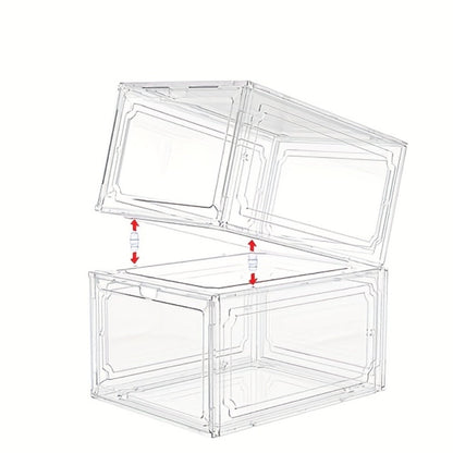 Clear Stackable Shoe Storage Boxes 6/12 Pack XX Large Hard Plastic Organizer for Size 12 Sneakers Closet White