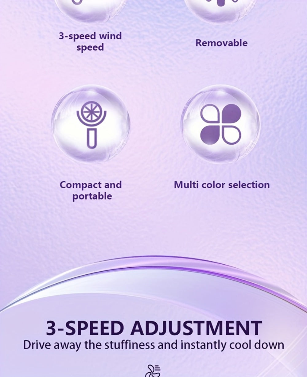 Mini Handheld Fan Set with Pivoting Heads, Three Speeds, USB-C Charging and 3- or 6-Piece Color Packs