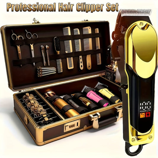 Hair Clipper Cordless USB-Rechargeable Set with Adjustable Blade, Four Guide Combs and Three Style Options