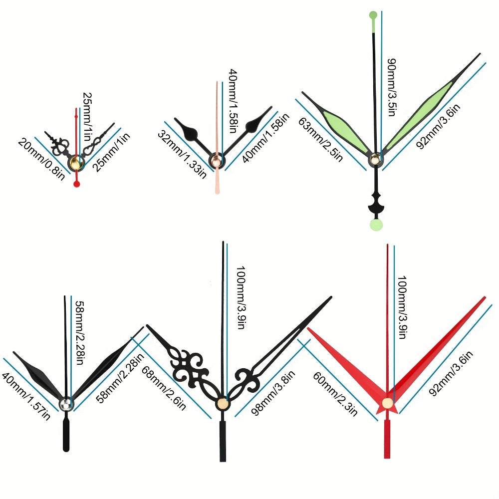 Quartz Clock Movement Kit with 9 Mechanisms and 12 Pairs of Hands for 13, 16 and 22 mm Shaft Options