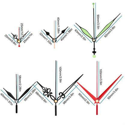 Quartz Clock Movement Kit with 9 Mechanisms and 12 Pairs of Hands for 13, 16 and 22 mm Shaft Options