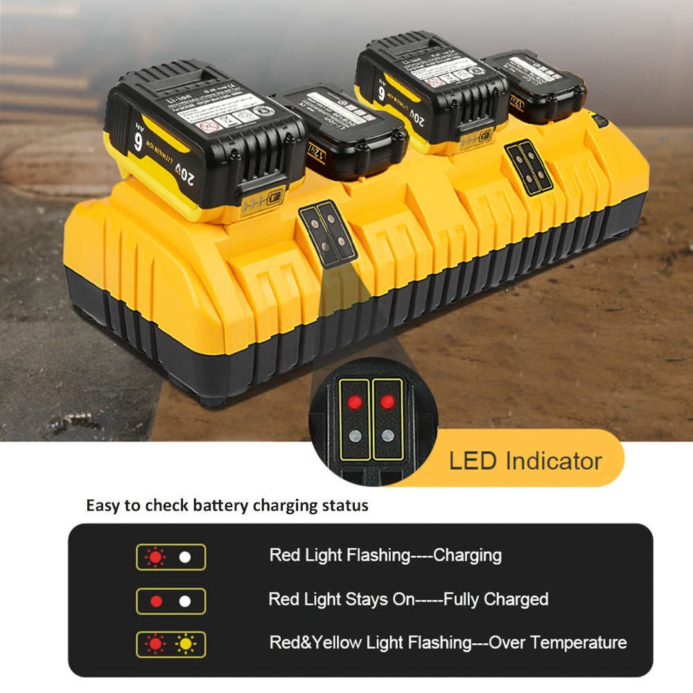 Four-Port Battery Charging Station Compatible with Select DeWalt 12V/20V Batteries, Two USB Ports and US Plug