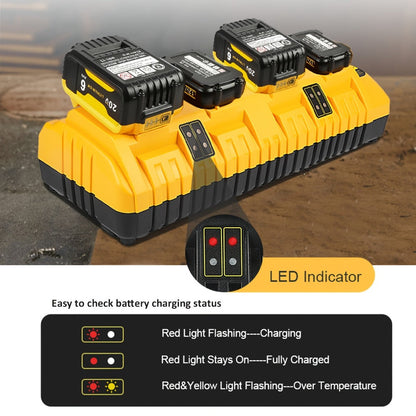 Four-Port Battery Charging Station Compatible with Select DeWalt 12V/20V Batteries, Two USB Ports and US Plug