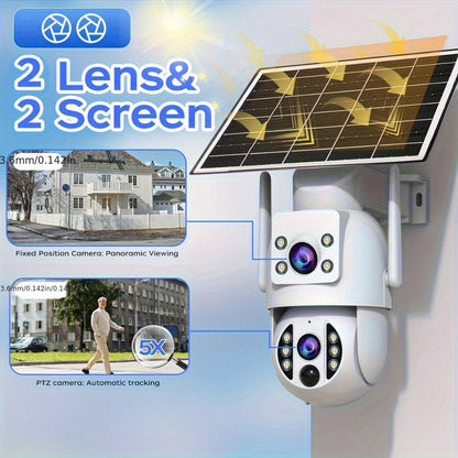 Solar PTZ Security Camera Dual Lens 1296P – 360° Outdoor WiFi Surveillance with Built-In Display, Color Night Vision, Two-Way Audio, Motion Detection & Rechargeable Battery by JOOAN