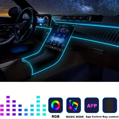 RGB Car Interior Lighting Kit 118" Fiber Optic USB App Control Music Sync Ambient Light Strip for Dashboard Door Decoration, Battery-Free Plug-and-Play Atmosphere Upgrade for Cars Trucks SUVs