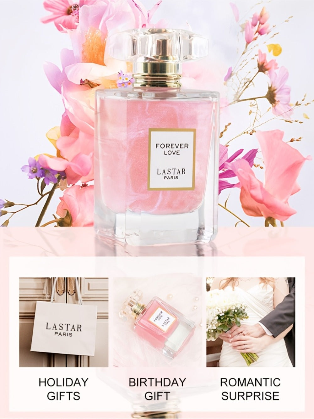 LASTAR Forever Love Shimmer Pink Eau de Parfum Spray, 55ml Bottle with Floral and Fruity Scent Profile