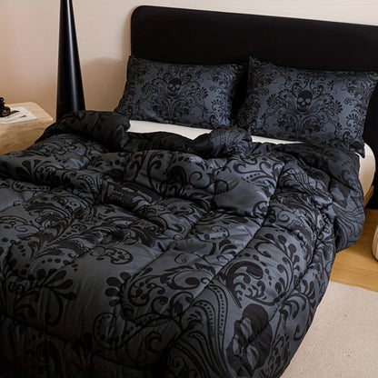 Gothic Skull Comforter Set with Two Pillowcases, Two Design Labels and Twin through King Sizes