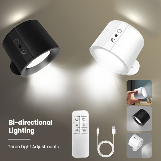 Rechargeable Magnetic LED Wall Sconce 360° Rotatable – Touch & Remote Control 3 Color Temps Dimmable USB-C Wireless Wall Light for Bedroom Hallway Stairs Reading – 2 Pack Black/White