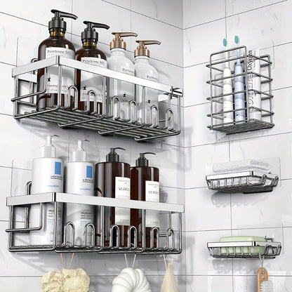 Five-Piece Shower Caddy Organizer Set with Soap Holder in Ten Exact Checkout Colors for Home and Everyday Use