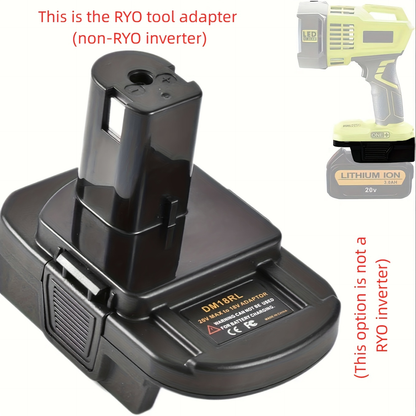 150W Power Inverter Adapter for RYOBI-Style 18V Battery Interface with AC Outlet, Dual USB and LED Light
