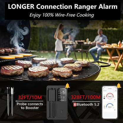BFOUR BF-40 Wireless Cooking Thermometer with Dual Probes, App Display, Base Screen and USB Charging