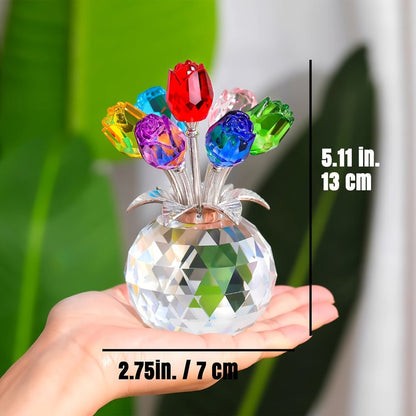 Artificial Flowers Crystal-Look Mini Rose Arrangement with Faceted Display Base in Four Color Options
