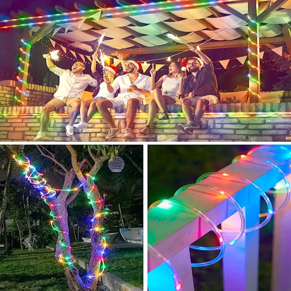 RGB Solar Rope Light with 100 LEDs, 33-Foot Clear Tube and Eight Pictured Lighting Modes for Patio Decor