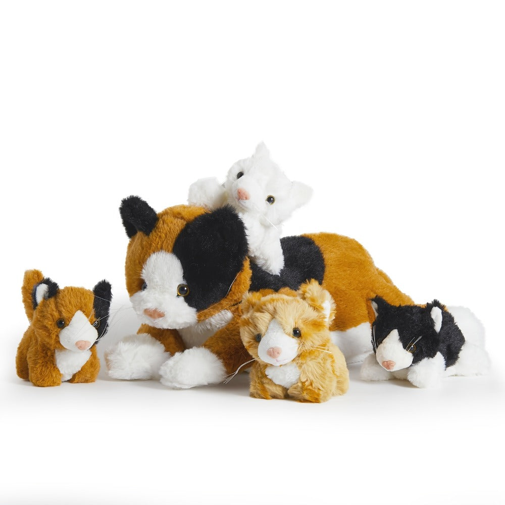 Stuffed Animal Mommy Cat Set with Four Baby Kittens, Five-Piece Family Design and Soft Fabric