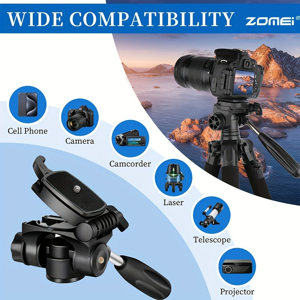 65-Inch Aluminum Camera Tripod with Three-Way Pan Head, Quick-Release Plate, Phone Clip, Carry Bag and Four Colors