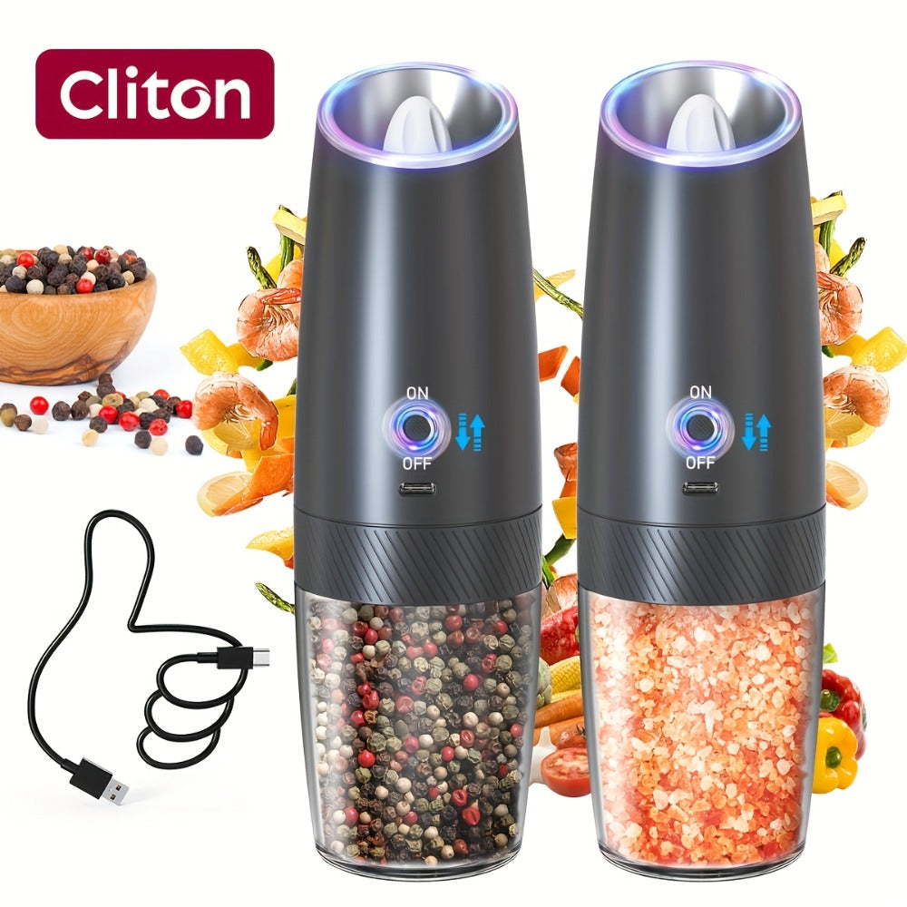 Gravity-Activated Electric Spice Grinder with LED Ring, Adjustable Grind and USB-C or Two-Piece Options