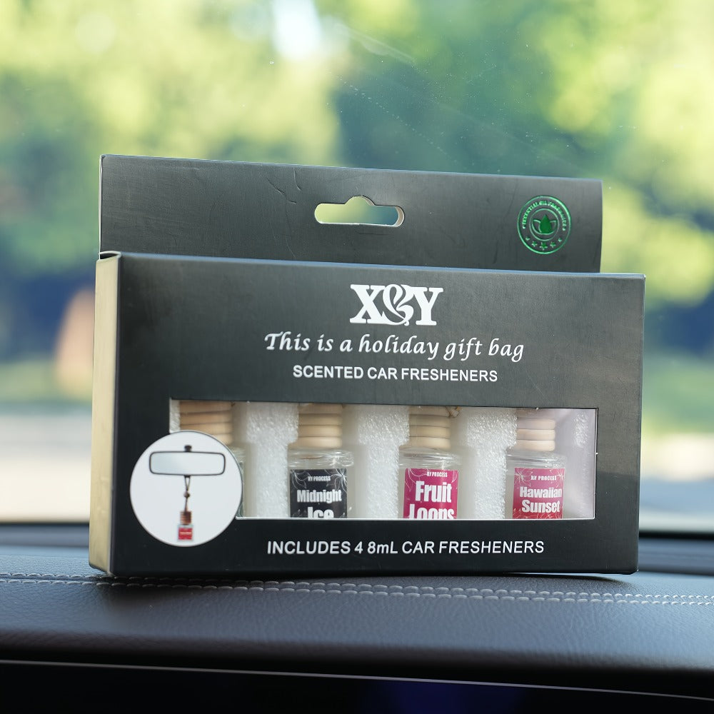 Car Air Freshener 4-Bottle Gift Set – Hanging Diffuser with 60-Day Lasting Fragrance, Multiple Scent Styles for Car Interior, Perfect Holiday Gift for Friends & Family