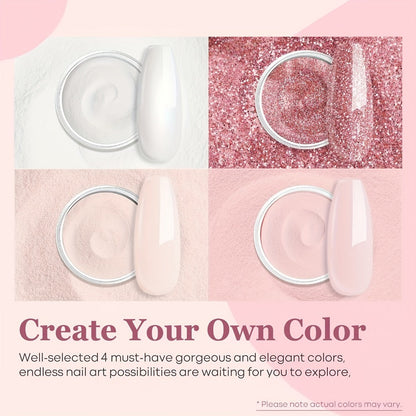 4-Color White & Nude Acrylic Powder Kit for 3D Nail Art — 10g Each All-Season Carving French Manicure Nail Extensions No Lamp Needed Salon Quality Home Use