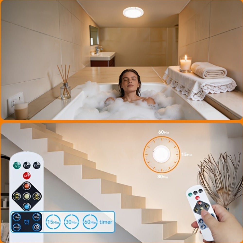 Wireless LED Ceiling Light with Motion Sensor 2 Pack - 5500mAh Rechargeable, Remote Control, 3 Brightness Modes, Magnetic Mount, No Wiring for Living Room, Kitchen, Bathroom, Hallway & Corridor