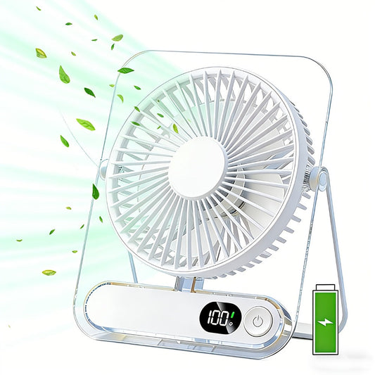 Portable USB Desktop Fan 3000mAh Battery, Ultra-Quiet 5-Speed Foldable Fan with 180° Adjustable Tilt and Digital Power Display, Small Personal Cooling Fan for Home, Office and Travel