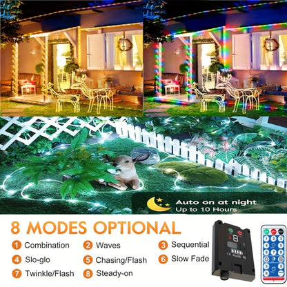 Solar Rope Lights Outdoor – Waterproof Fairy String Lights with Remote Control 8 Modes 1200mAh Battery for Garden Patio Fence Tree Wedding Party – Multicolor Cold White Purple Yellow – 49-115FT