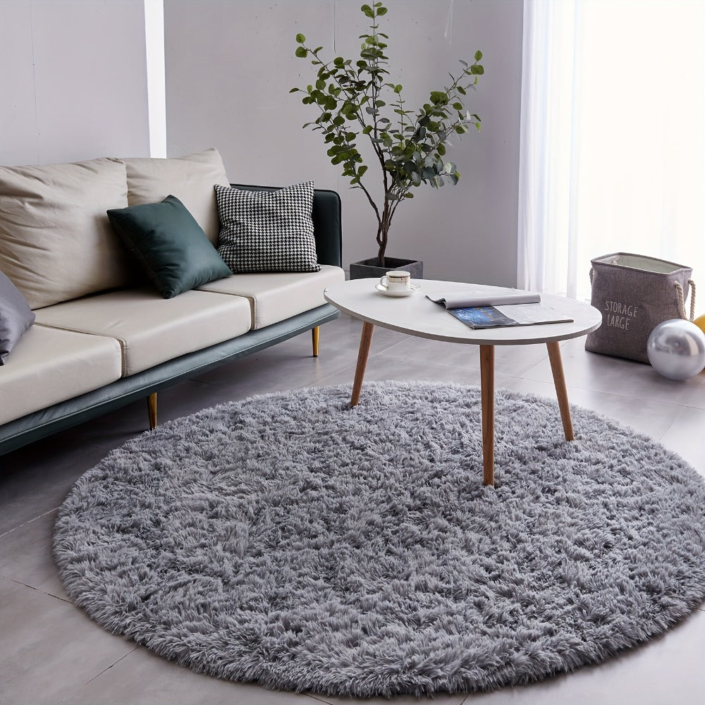 Area Rug, Round Shaggy Plush Carpet in Seven Colors and 4-, 5- or 6-Foot Diameters with Spot-Clean Care