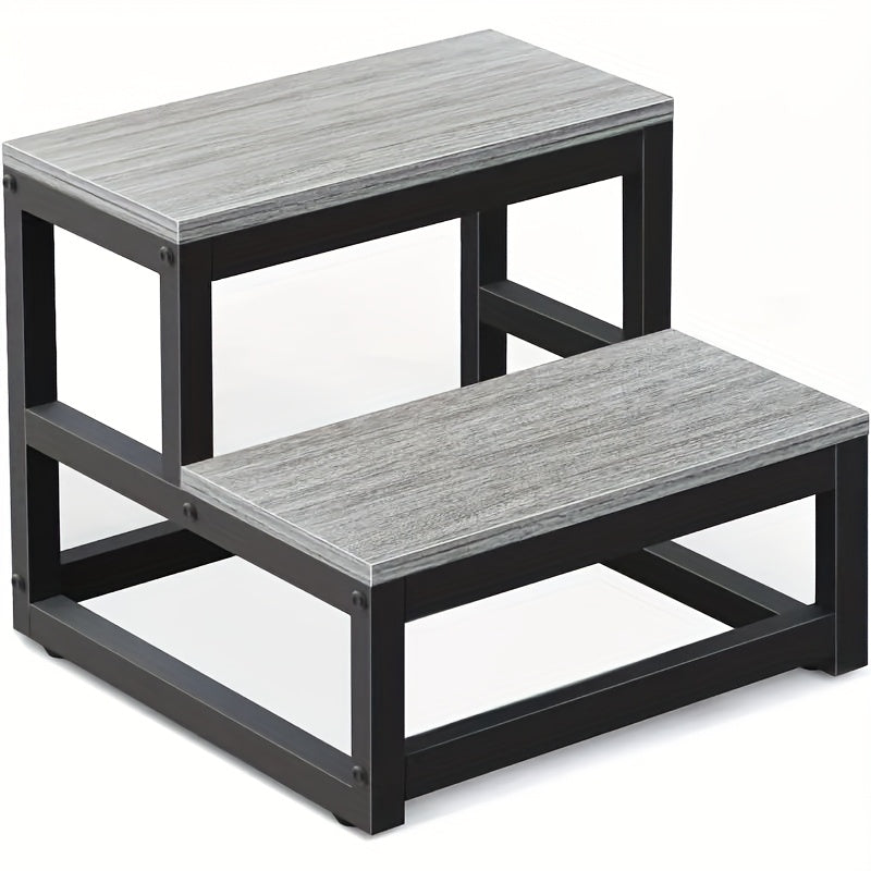 Fixed Two-Tier Metal Frame Step Stool, Approximately 15.7 x 15.7 x 13.2 Inches in Three Finishes