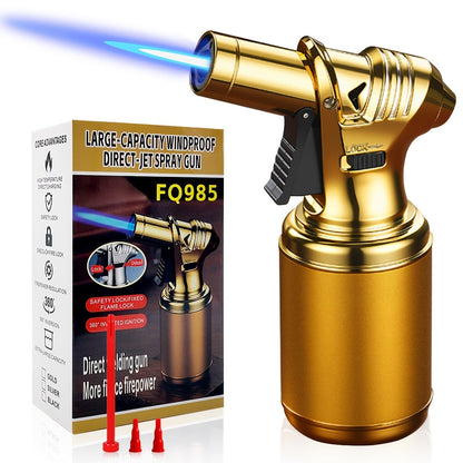 Big Tank Kitchen Butane Torch Lighter Adjustable Flame & Safety Lock - Refillable Blow Torch with Refill Adapters for Creme Brulee, BBQ, Desserts & Baking | Butane Not Included
