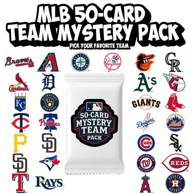 Sports Trading Cards, 50-Card MLB Team Mystery Pack with 30 Selectable Team Options for Team-Focused Collections
