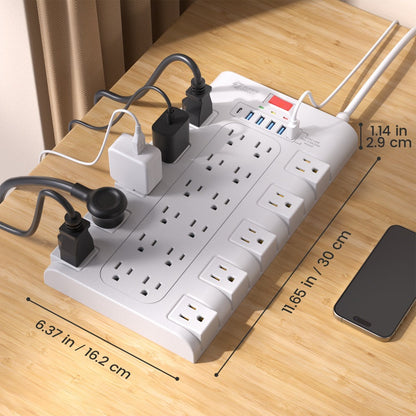 Heavy Duty 28-in-1 Surge Protector Power Strip, 22 AC Outlets & 6 USB Ports (1 USB-C), 5ft Extension Cord, Charging Station for Home Office Tool Room Desk – Overload Protection, 2500W