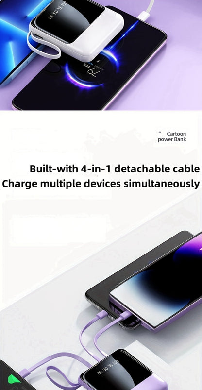 Power Bank 10000mAh with Built-In Cable Set, 5W/15W/22.5W Variants, Display and Lanyard for Travel