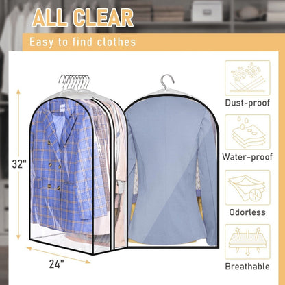 Transparent Zippered Garment Bag Covers in a Three-Piece Set with 32-, 40-, 50- or 60-Inch Sizes