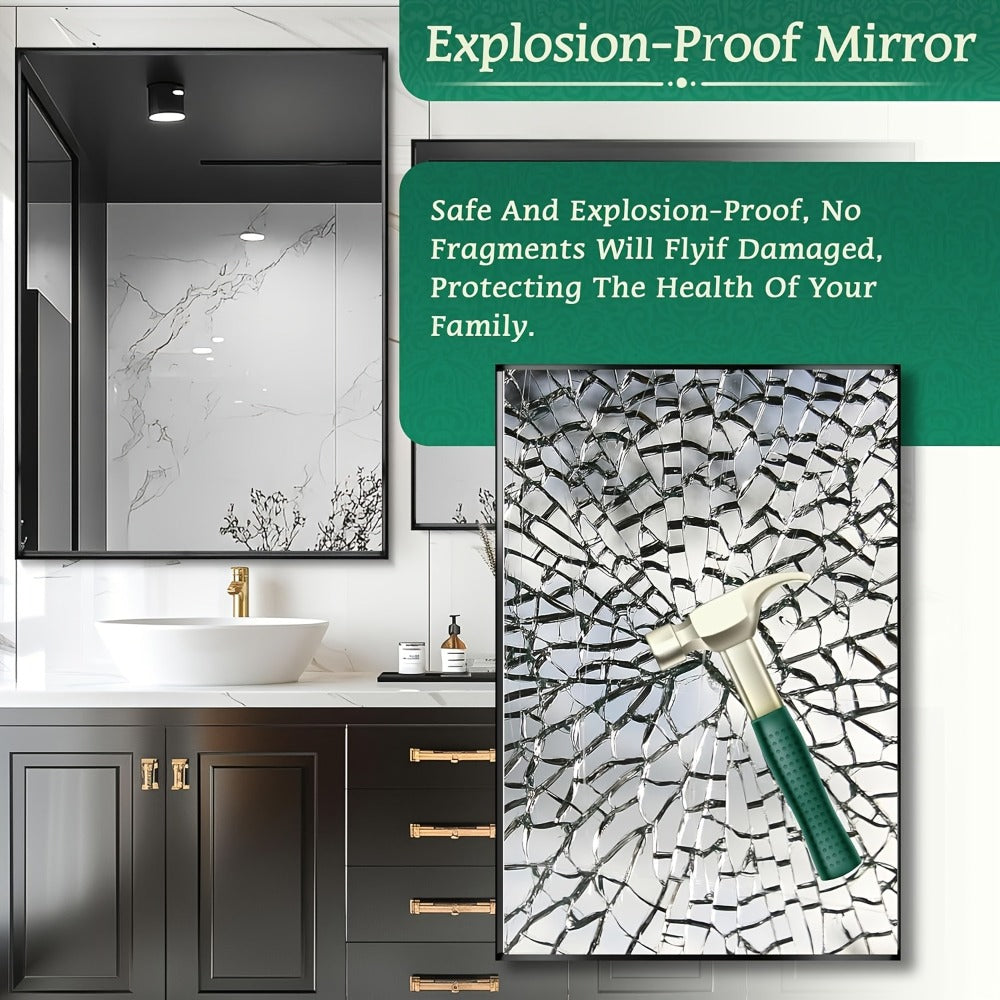 Bathroom Vanity Mirror Wall Mounted Metal Frame Rectangle – Anti-Rust Farmhouse Mirror in Matte Black, Gold & Silver, Multiple Sizes, Horizontal or Vertical Hang