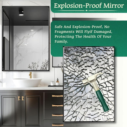 Bathroom Vanity Mirror Wall Mounted Metal Frame Rectangle – Anti-Rust Farmhouse Mirror in Matte Black, Gold & Silver, Multiple Sizes, Horizontal or Vertical Hang